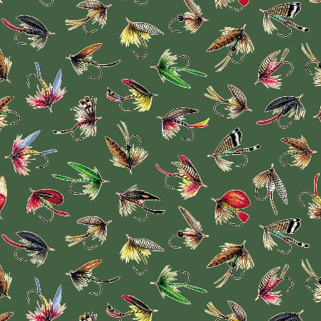The Lure Of Fishing Fishing Lures Green 44"/45" Cotton Fabric Per Yard - Choice Fabrics2600-32127-G-15O