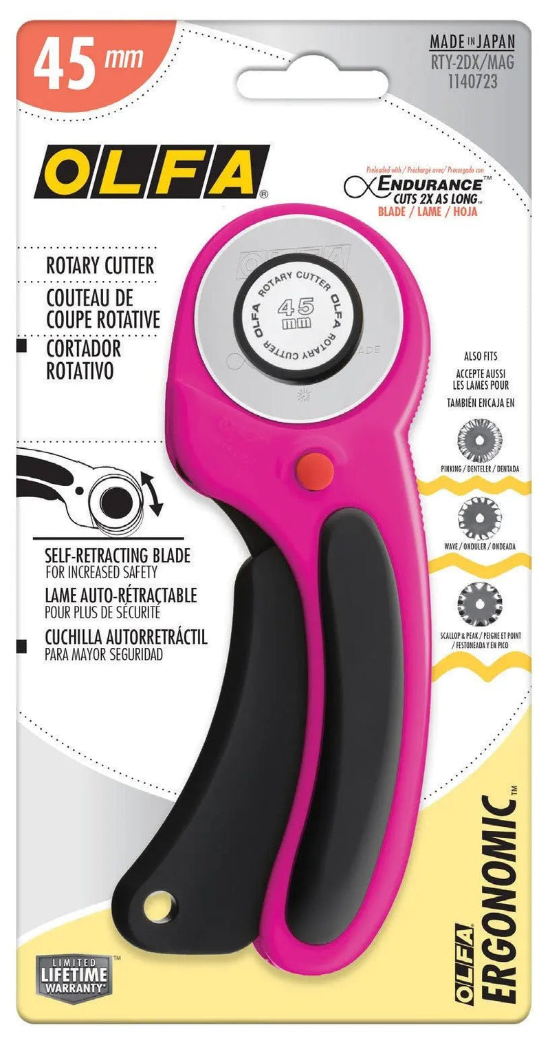 45mm Ergonomic Rotary Cutter Magenta - Choice FabricsCDS-RTY-2DX-MAG