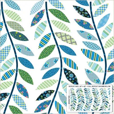 Made Easy Leafy Vine Cheater Blue 44"/45" Fabric per Yard - Choice Fabrics54464D-2