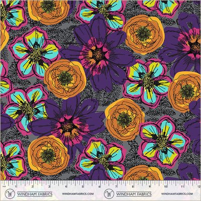 Winding Road Flower Fields Charcoal Cotton 44"/45" Fabric Per Yard - Choice Fabrics55006-1