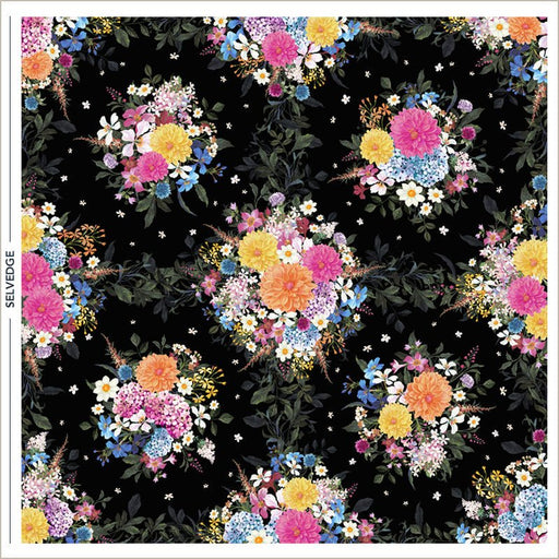 Black Whimsical Garden Midnight Blooms Cotton 44"/45" Fabric Per Yard - Choice Fabrics55070DP-1
