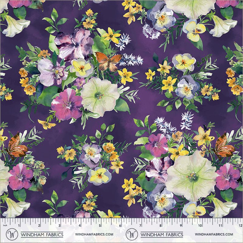 Violeta Pansy Bouquets Violet 44"/45" Cotton Fabric Per Yard - Choice Fabrics55331-2