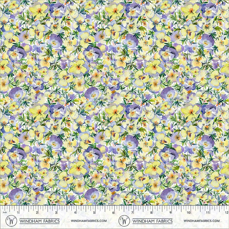 Violeta Perfect Pansies Yellow 44"/45" Cotton Fabric Per Yard - Choice Fabrics55334-9