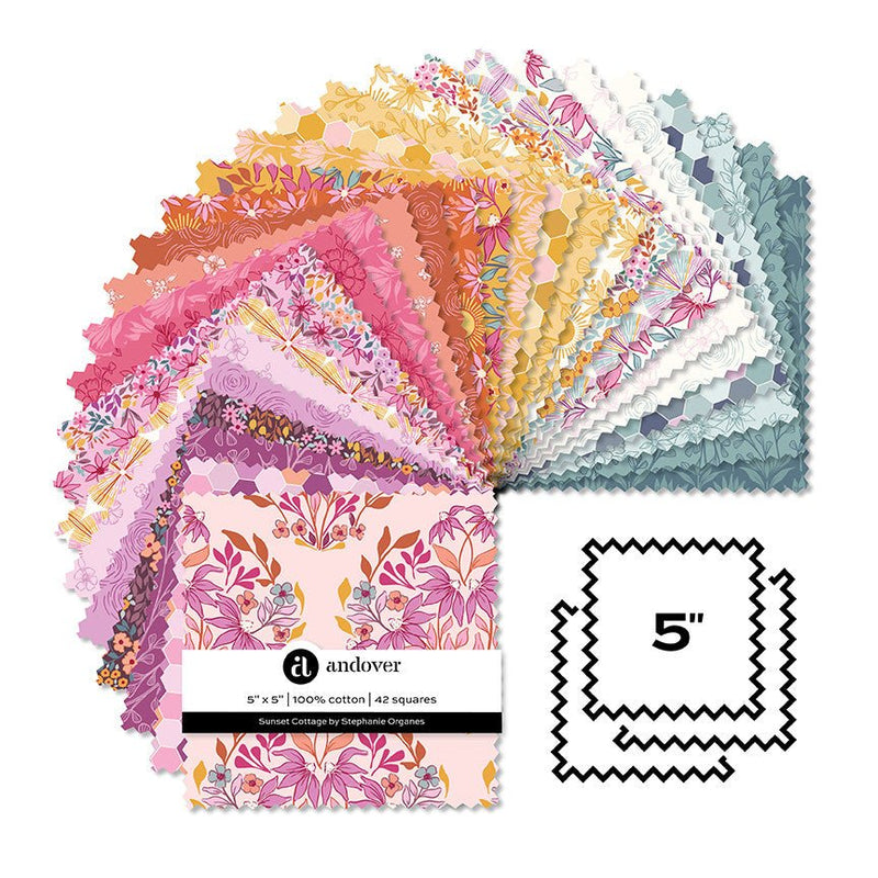Sunset Cottage - 5 X 5 Charm Squares - 42 Cuts - Choice Fabrics5SUNS42