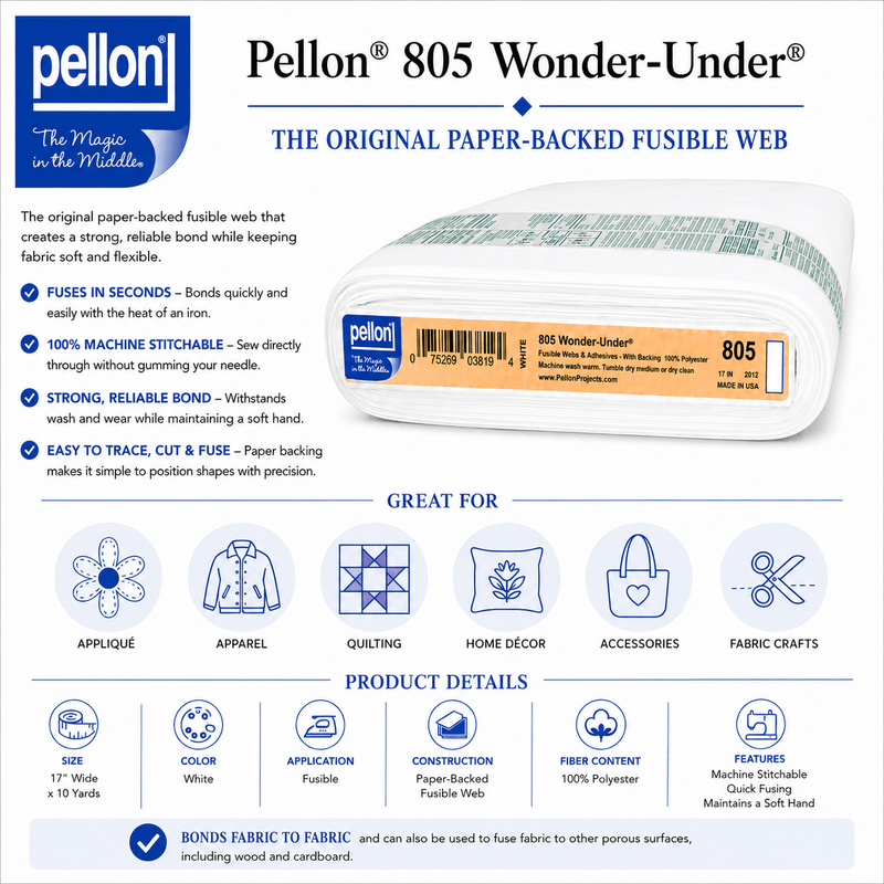 Pellon® 805 Wonder-Under® Fusible Web – 17" x 10 Yard Bolt – White - Choice FabricsDS805-1710BOLT
