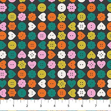 Bits And Bobs Buttons Black 44"/45" Cotton Fabric Per Yard - Choice Fabrics91266-99