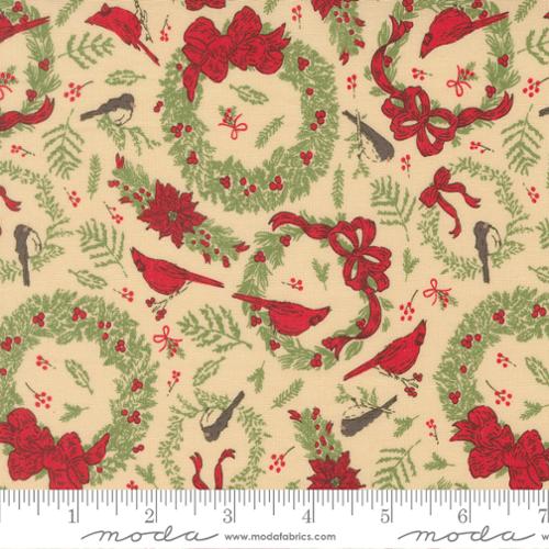 Holiday Cheer Natural Cardinals Wreaths 44"/45" Cotton Fabric Per Yard - Choice Fabrics20973-11
