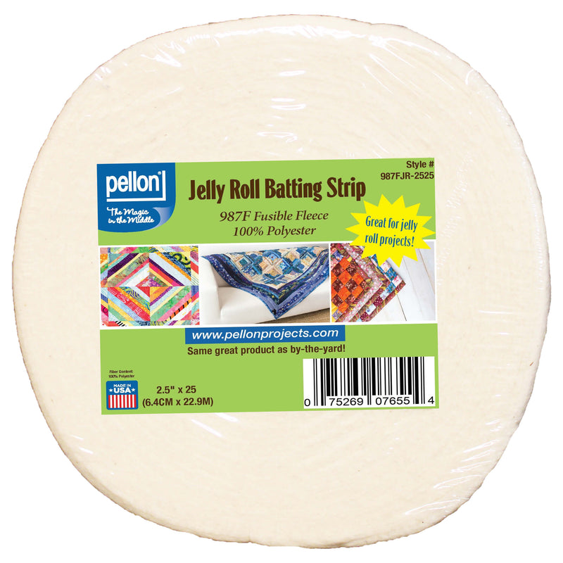 Pellon® 987F Fusible Fleece Jelly Roll Strip – 2.5" x 25 Yard Package – White - Choice FabricsDS987FJR-2525PKG