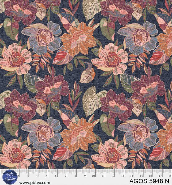 A Garden Of Stitches Navy Blue Florals 44"/45" Fabric Per Yard - Choice FabricsAGOS-5948-N