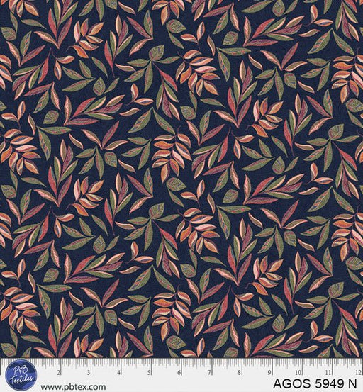 A Garden Of Stitches Navy Blue Leaves 44"/45" Fabric Per Yard - Choice FabricsAGOS-5949-N