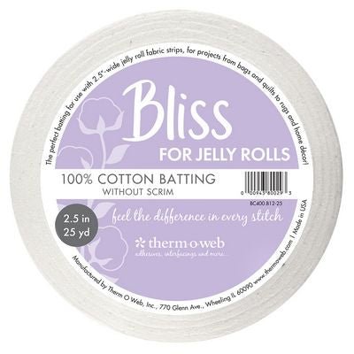 Bliss 100% Cotton Batting Strip for Jelly Roll Projects, 2.5" × 25 Yards - Choice FabricsBC400B1225