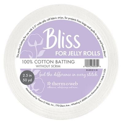 Bliss 100% Cotton Batting Strip for Jelly Roll Projects, 2.5" × 50 Yards - Choice FabricsBC400B1250