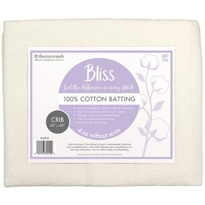 Bliss 100% Cotton Quilt Batting, Crib Size 45" × 60" - Choice FabricsBC400CR