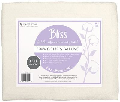 Bliss 100% Cotton Quilt Batting, Full Size 90" × 96" - Choice FabricsBC400FL
