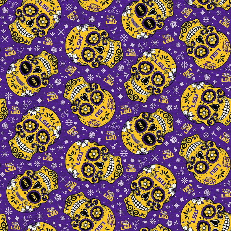 LSU Tigers - Tossed Sugar Skull - Choice FabricsLSU1193