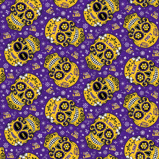 LSU Tigers - Tossed Sugar Skull - Choice FabricsLSU1193