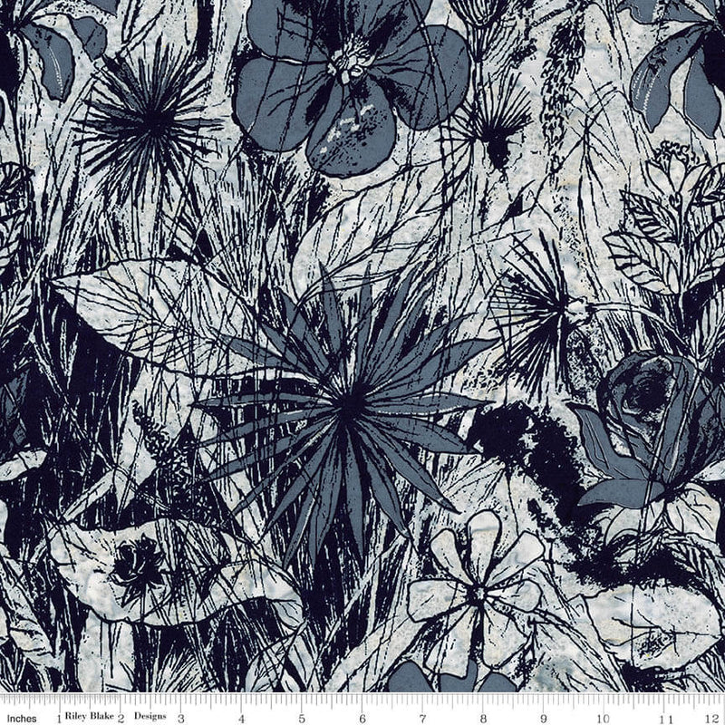Expressions Batiks - Floral Reflections - Steel Sapphire (3-Yard Pack)