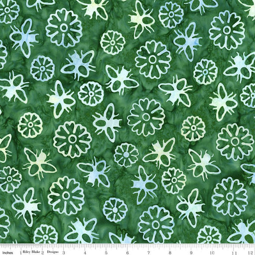 Expressions Batiks - Watercolor Daisies - Dark Vintage Green (3 - Yard Pack) - Choice FabricsBT23242-328