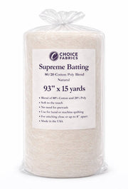Choice Supreme Batting - 80/20 Cotton/Poly Blend - 15 Yard Roll (93" x 15yds) - Choice FabricsBX-60365-007