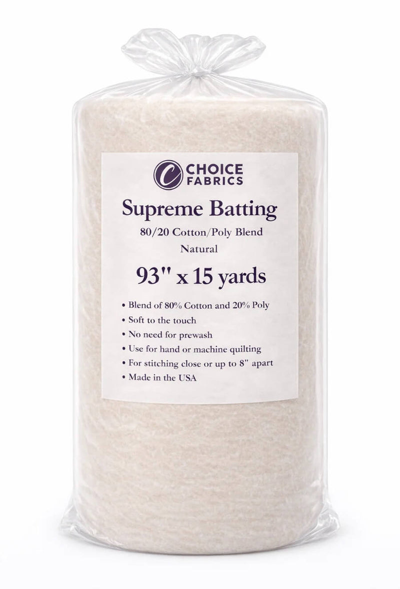 Choice Supreme Batting - 80/20 Cotton/Poly Blend - 15 Yard Roll (93" x 15yds) - Choice FabricsBX-60365-007
