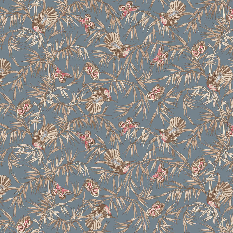 Birds and Butterflies Blue Meadow Blush 43"/44" Cotton Fabric Per Yard - Choice FabricsMAS11134-B
