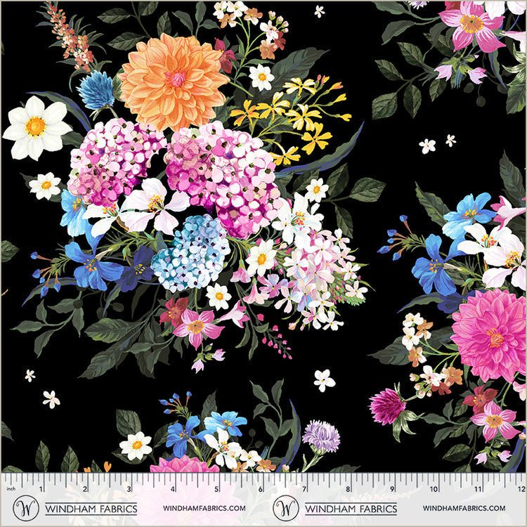Black Bountiful Bouquets Midnight Blooms Cotton 44"/45" Fabric Per Yard - Choice Fabrics55100-1