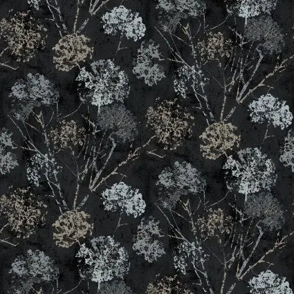 Black Charcoal Dandelion Stamp Cotton Wideback Fabric per yard - Choice FabricsSEF-8276-98