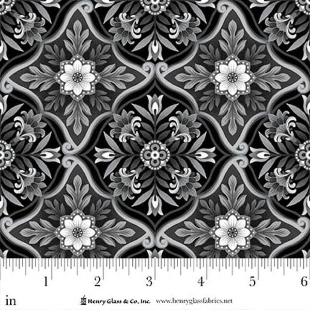 Black Foulard Tiles Scarlet's Treasure 44"/45" Cotton Fabric Per Yard - Choice Fabrics3642-99