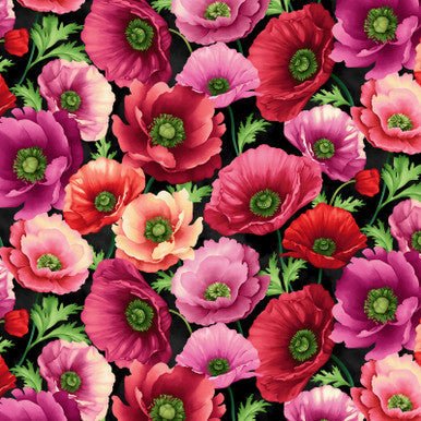 Black Poppies Blissful Blooms Cotton 43"/44" Fabric Per Yard - Choice FabricsHEG-3567-99