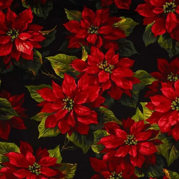 Black Scarlet Poinsettia Cotton Wideback Fabric per yard - Choice FabricsWBX3059-BLAC-D