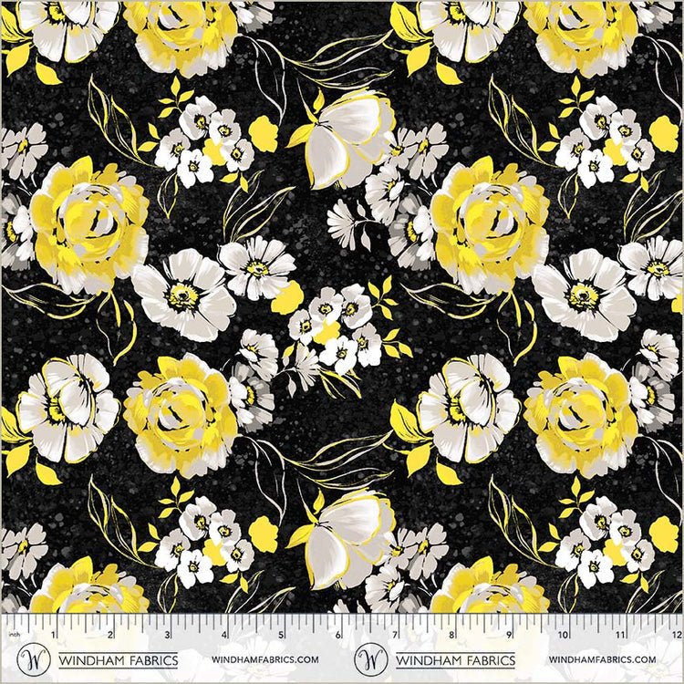Black Verona Fiori Cotton 44/45 Fabric Per Yard - Choice Fabrics54908-1