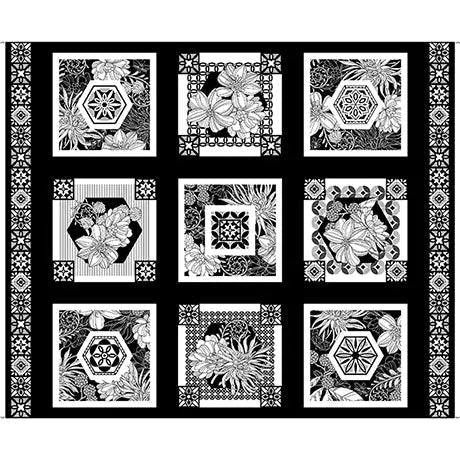 Black & White Floral Picture Patches Cotton 44"/45" Fabric Per Yard - Choice Fabrics2600-31419-J