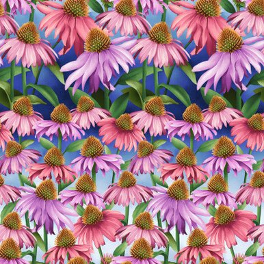 Blue Echinacea Blissful Blooms Cotton 43"/44" Fabric Per Yard - Choice FabricsHEG-3561-77