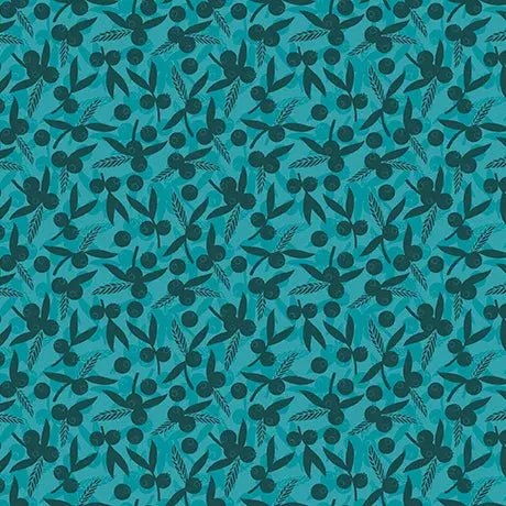 Teal Dahlias at Dusk Leaf & Berries Silhouettes Cotton 44"/45" Fabric Per Yard - Choice Fabrics2600-31403-Q