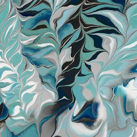 Blue Green Turquoise Fluid Fern Virtuoso Cotton 44"/45" Fabric Per Yard - Choice Fabrics2600-31427-Q
