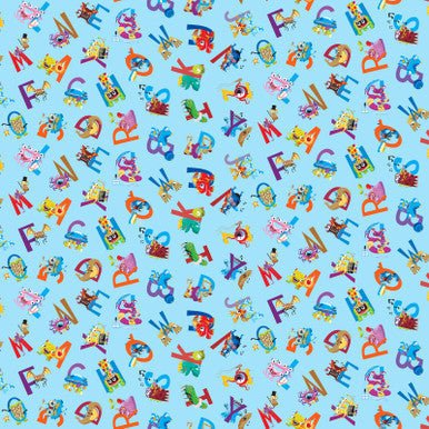 Blue My Silly Monster ABCs Silly Monster's Silhouette Cotton 43"/44" Fabric Per Yard - Choice FabricsHEG3537-17