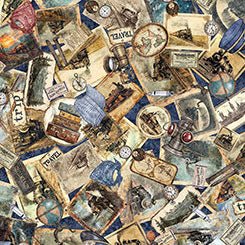 Blue Steam & Steel Train Ephemera Cotton 44/45 Fabric Per Yard - Choice Fabrics2600-31635-B