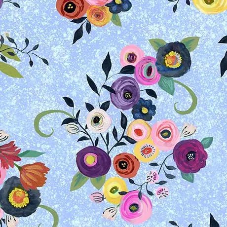 Blue Watercolor Floral Toss Cotton 44"/45" Fabric Per Yard - Choice Fabrics2600-31243-B