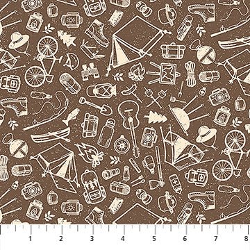 Brown Camping Sketches Camping Therapy Cotton 44"/45" Fabric Per Yard - Choice Fabrics10630-35