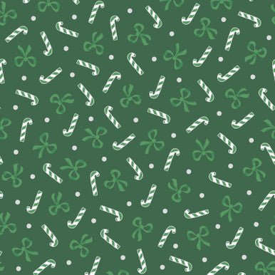 Candy Canes And Bows Metallic Green Merry Mix 43"/44" Cotton Fabric Per Yard - Choice FabricsMASM11111-G