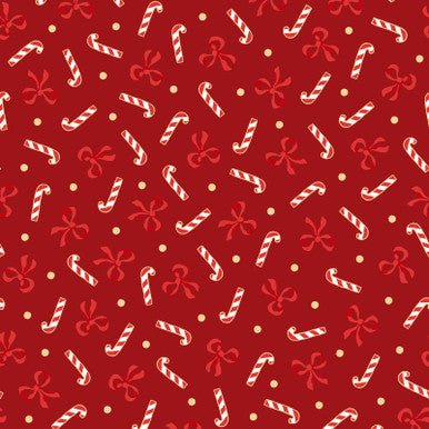 Candy Canes And Bows Metallic Red Merry Mix 43"/44" Cotton Fabric Per Yard - Choice FabricsMASM11111-R