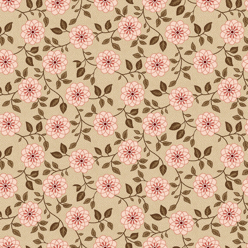Caramel/Pink Bachelor Buttons Lost Gardens of Heligan Cotton 43"/44" Fabric Per Yard - Choice FabricsHEG-3592-32