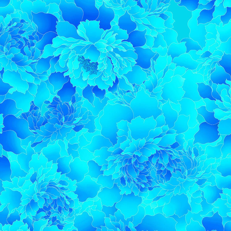 Cerulean Monochromatic Peony 118" Peony Paradise Cotton Wideback Fabric Per Yard - Choice FabricsHEG-3603W-77