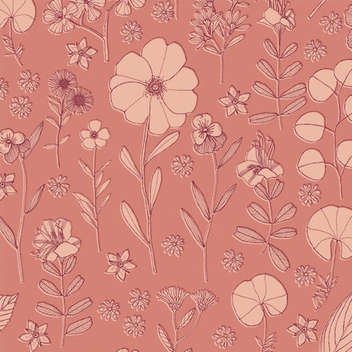 Coral Prairie Flower Cotton 44"/45" Fabric Per Yard - Choice FabricsDDC12502-CORA-D