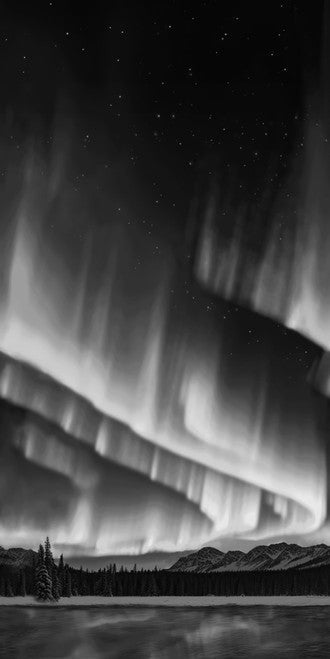 Cosmic Flow Black/White Aurora Borealis Cotton Wideback Fabric per yard - Choice Fabrics8458-91