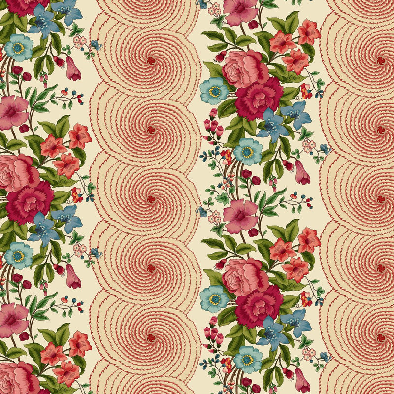 Cream Multi Large Border Stripe Lost Gardens of Heligan Cotton 43"/44" Fabric Per Yard - Choice FabricsHEG-3598-44