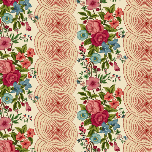 Cream Multi Large Border Stripe Lost Gardens of Heligan Cotton 43"/44" Fabric Per Yard - Choice FabricsHEG-3598-44