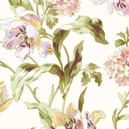 Cream Scrolling Tulips Cotton 43"/44" Fabric Per Yard - Choice FabricsMASM10430-E