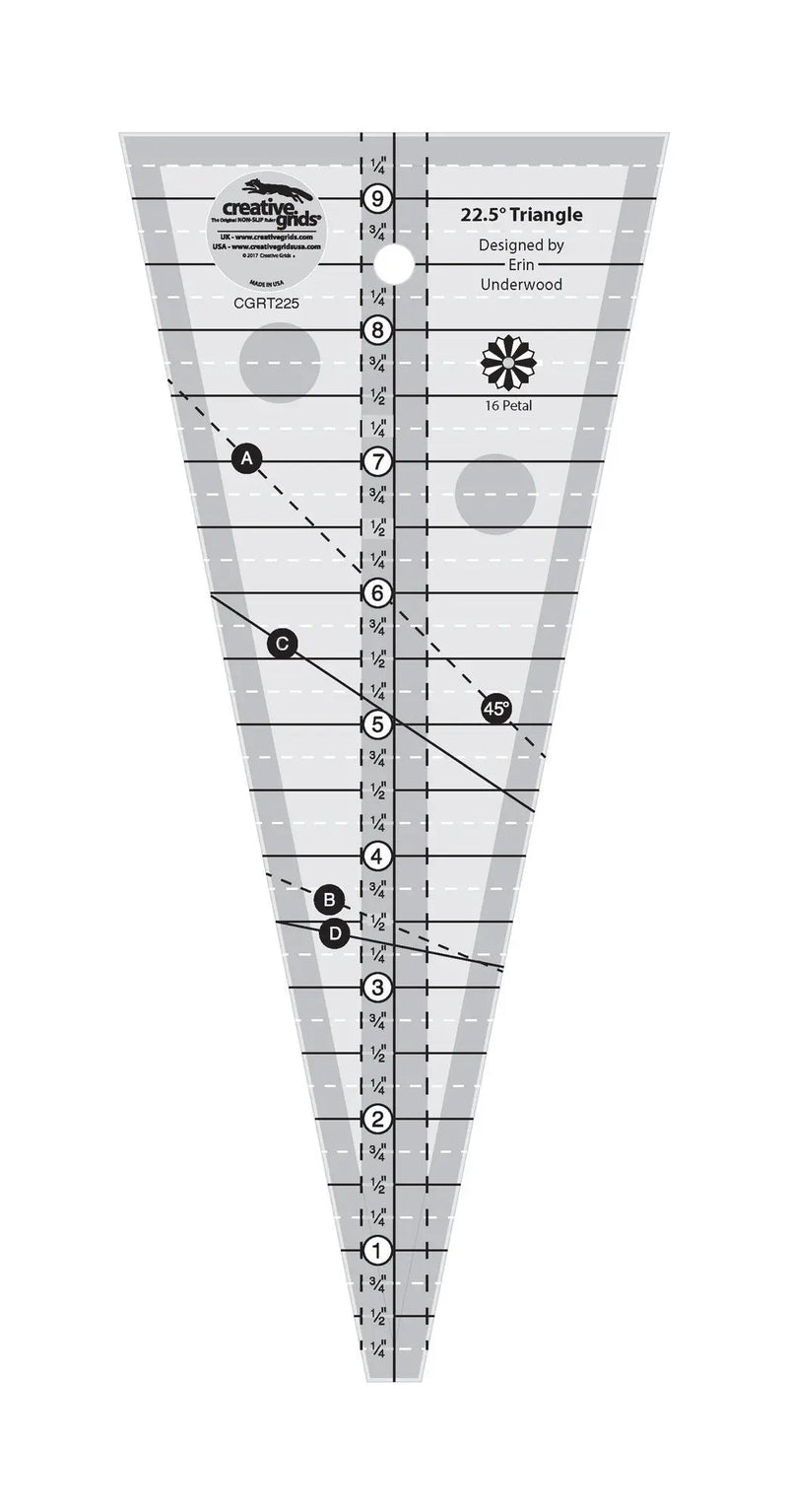 Creative Grids 22 - 1/2 Degree Triangle Ruler - Choice FabricsCDS-CGRT225
