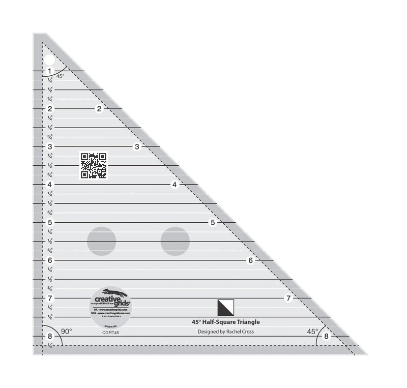 Creative Grids 45 Degree Half - Square Triangle 8 - 1/2in Quilt Ruler - Choice FabricsCDS-CGRT45